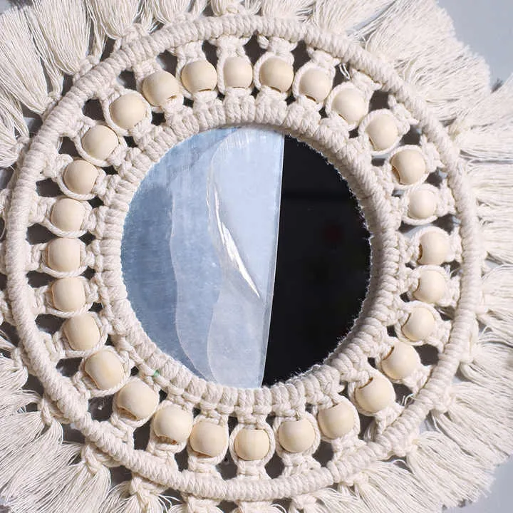 ديكور منزلي بوهيمي مكرمي ديكوري معلق على . Bohemian Macrame Home Decor Wall Hanging Mirror Art