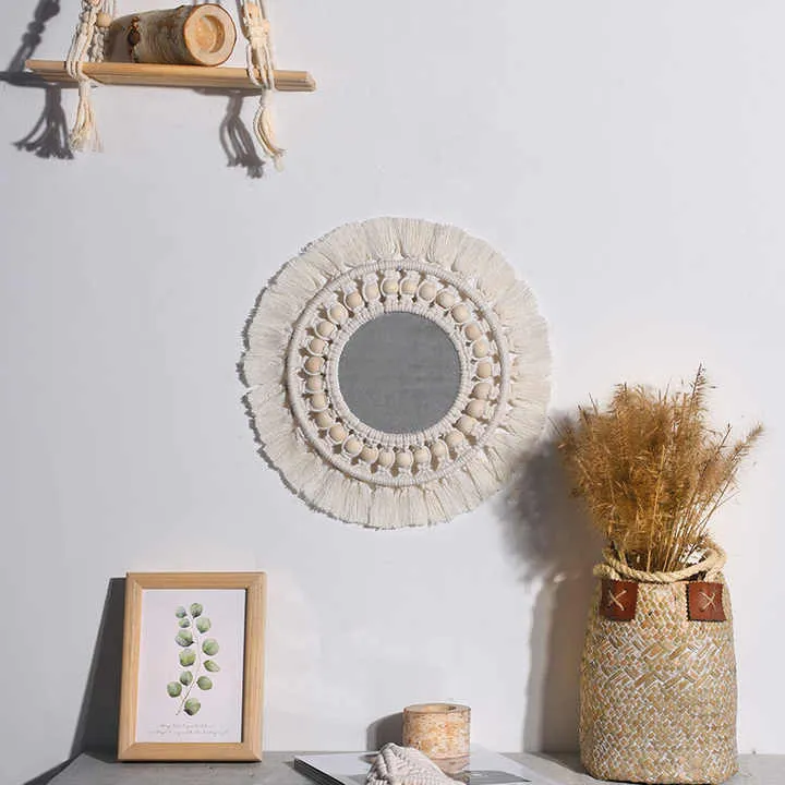 ديكور منزلي بوهيمي مكرمي ديكوري معلق على . Bohemian Macrame Home Decor Wall Hanging Mirror Art