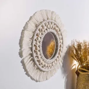 ديكور منزلي بوهيمي مكرمي ديكوري معلق على . Bohemian Macrame Home Decor Wall Hanging Mirror Art