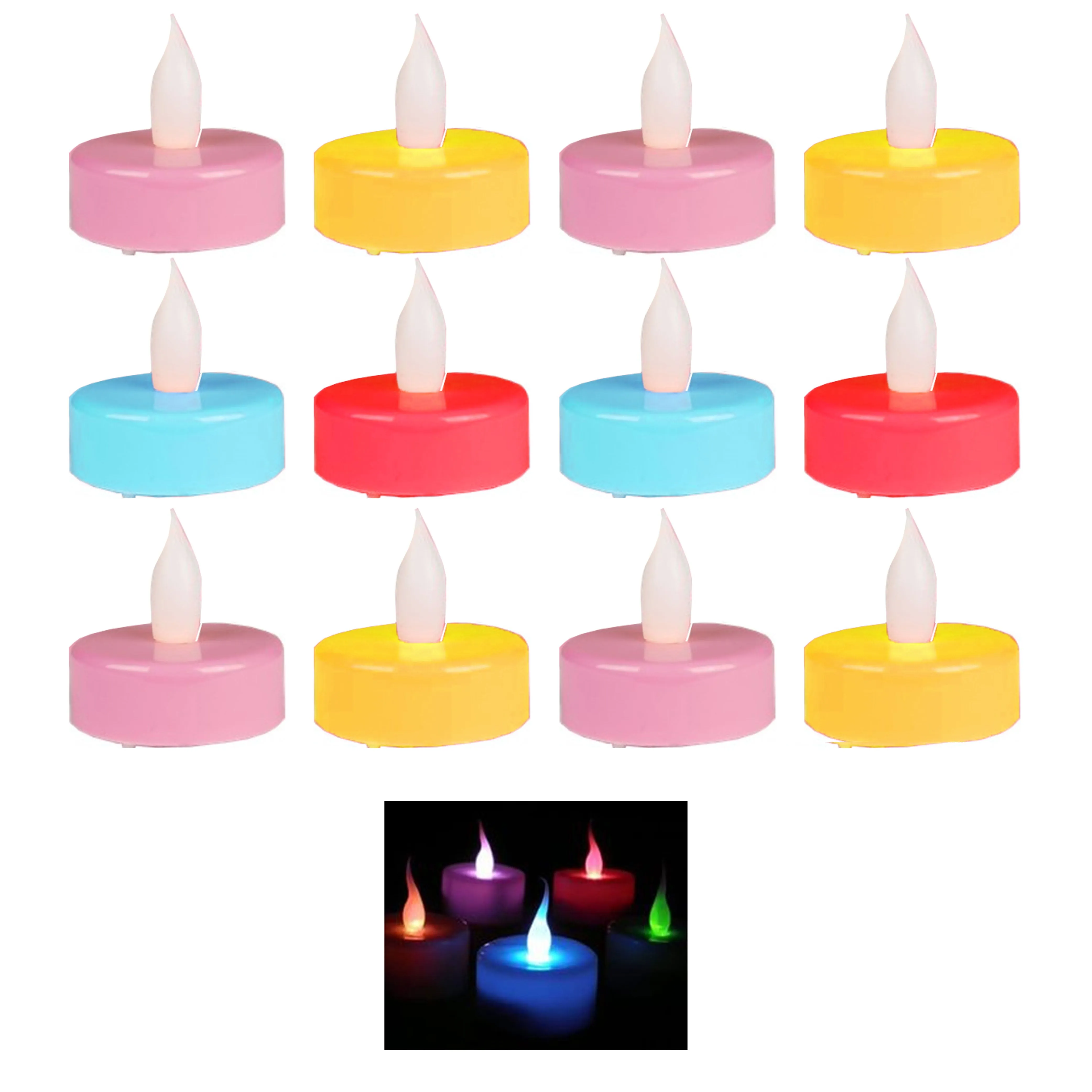 12 Pc Flameless Votive Candles Battery Operated LED Tea Light Assorted Colors
