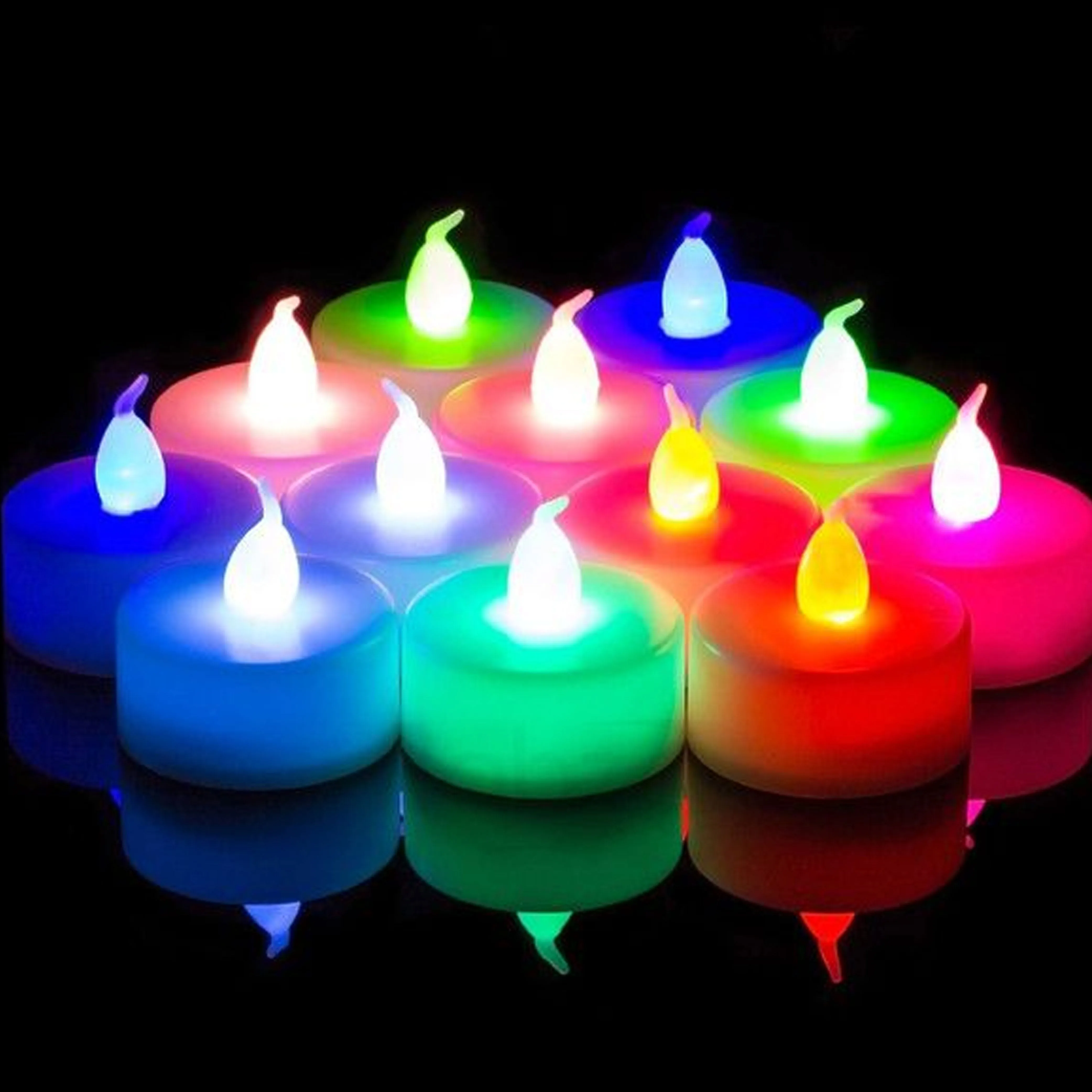 12 Pc Flameless Votive Candles Battery Operated LED Tea Light Assorted Colors