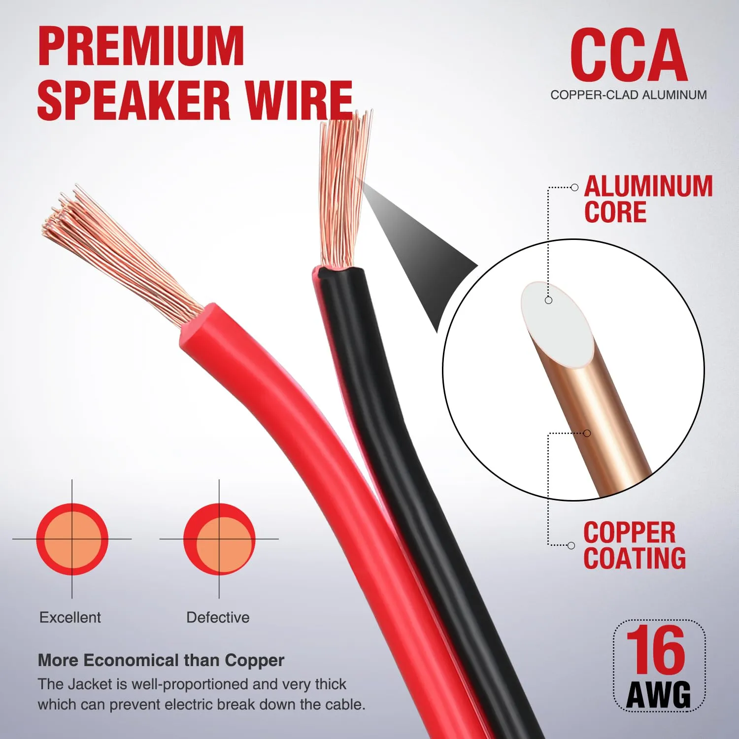 16AWG 100FT Wire Copper Clad Aluminum 2 Conductor Parallel Wire Red Black 12V/24V DC Cable Flexible Extension Cords for Model Train Car Audio Radio Amplifier DIY