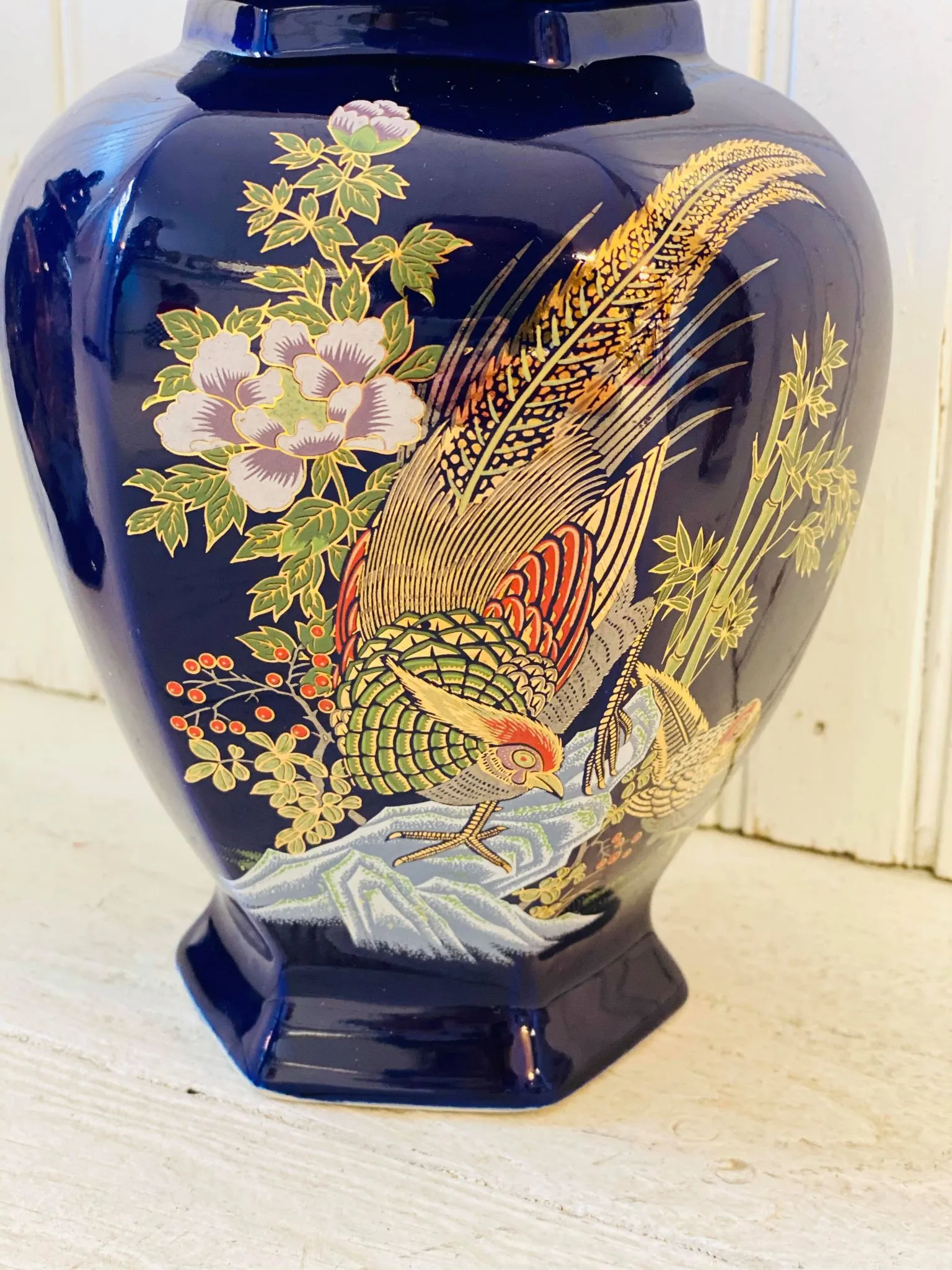 Cobalt Blue Ginger Jar w/ Gold Detail