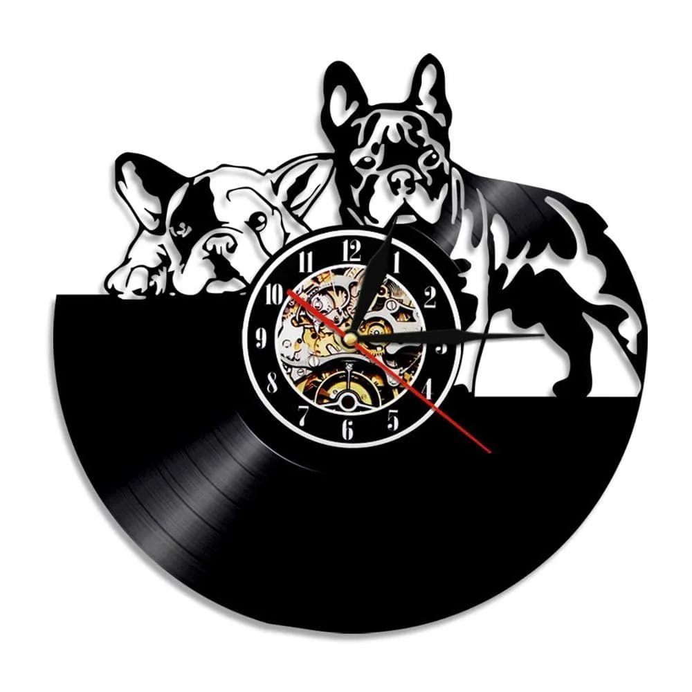 French Bulldog Couple Wall Art Home Decor Wall Clock Made of Vinyl Record Modern