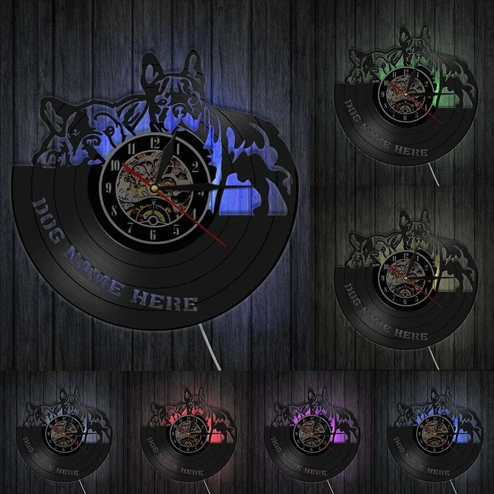 French Bulldog Couple Wall Art Home Decor Wall Clock Made of Vinyl Record Modern