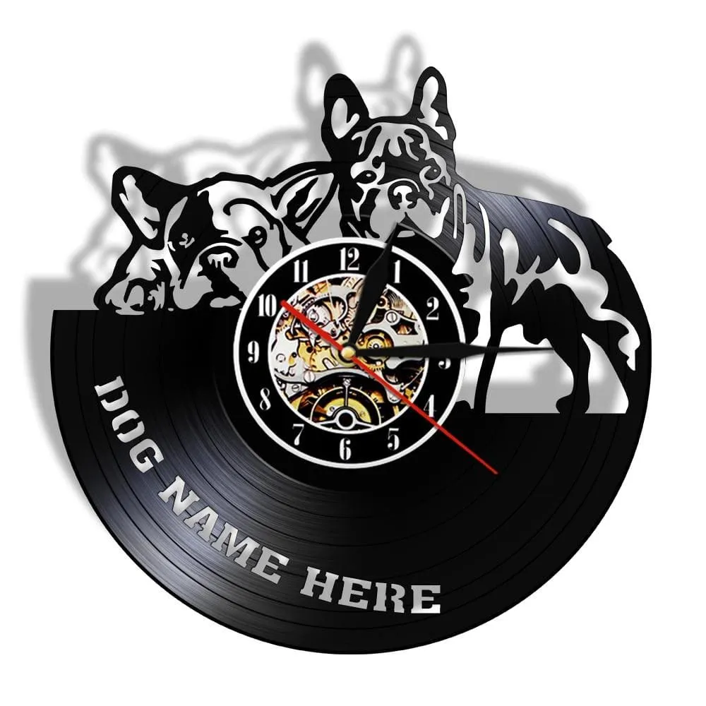 French Bulldog Couple Wall Art Home Decor Wall Clock Made of Vinyl Record Modern