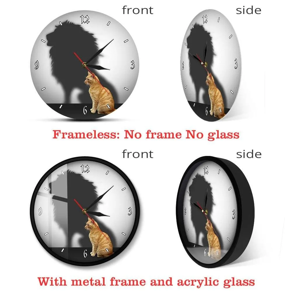 Funny Cat with Lion Shadow Conceptual Wall Clock Home Decor Cat with Lion