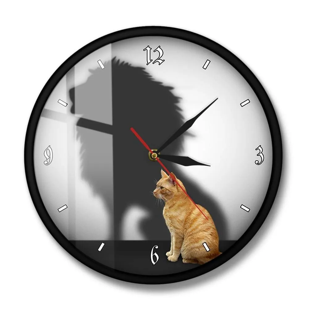 Funny Cat with Lion Shadow Conceptual Wall Clock Home Decor Cat with Lion