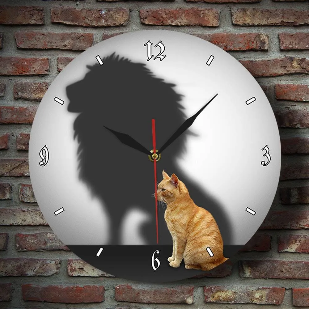 Funny Cat with Lion Shadow Conceptual Wall Clock Home Decor Cat with Lion