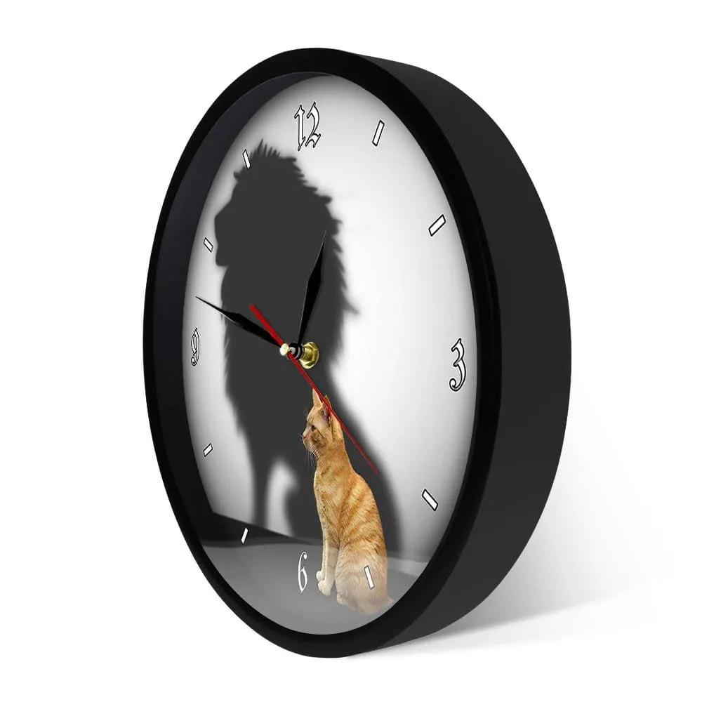 Funny Cat with Lion Shadow Conceptual Wall Clock Home Decor Cat with Lion