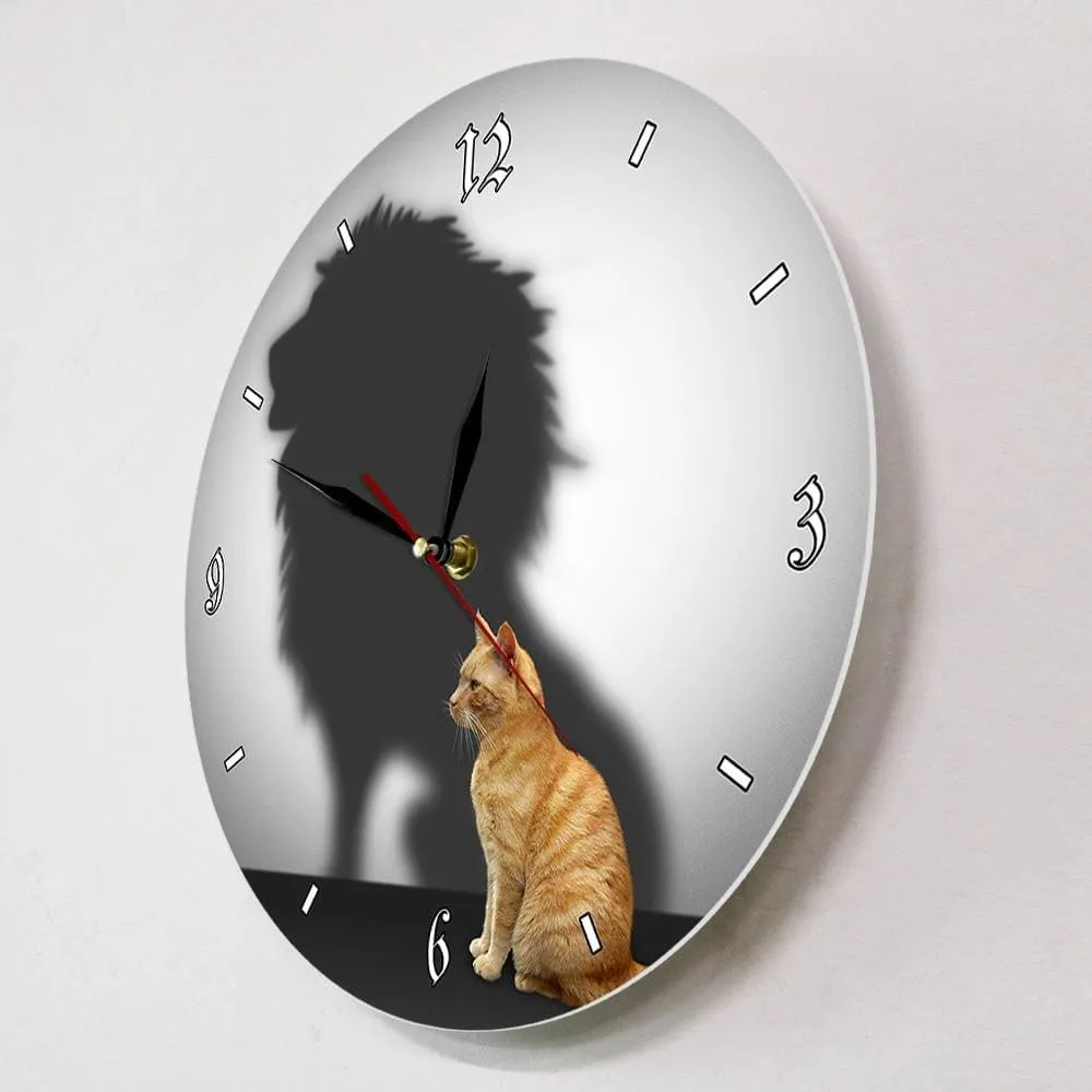 Funny Cat with Lion Shadow Conceptual Wall Clock Home Decor Cat with Lion
