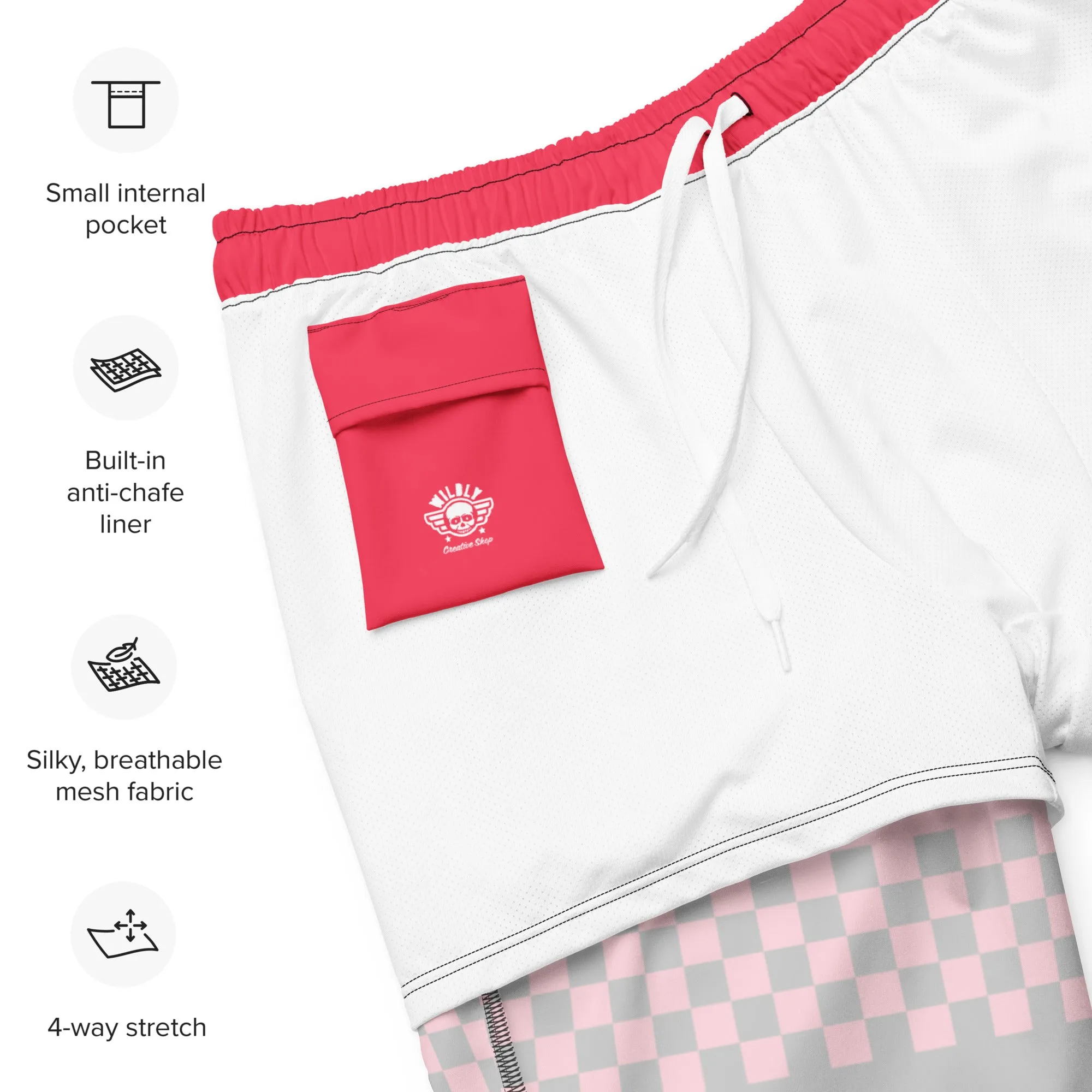 Hot Pink Checkerboard Men's swim trunks
