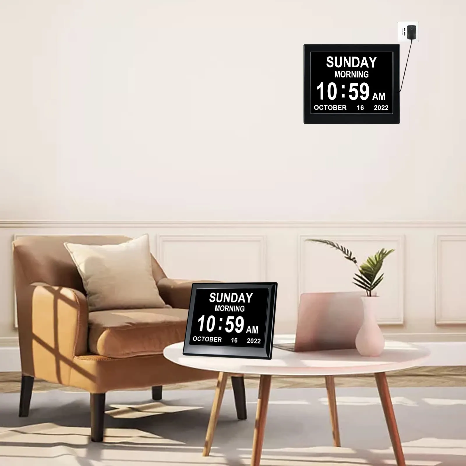 KASTISS Digital Calendar Day Clock - Extra Large Impaired Vision Digital Clock, Clock for Elderly, Programmable Medication Reminder Best Gifts for Mom(8 inch Black)
