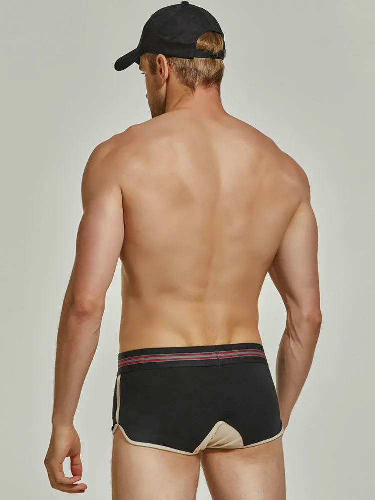Men's Spliced Color Trunks With Button Fly