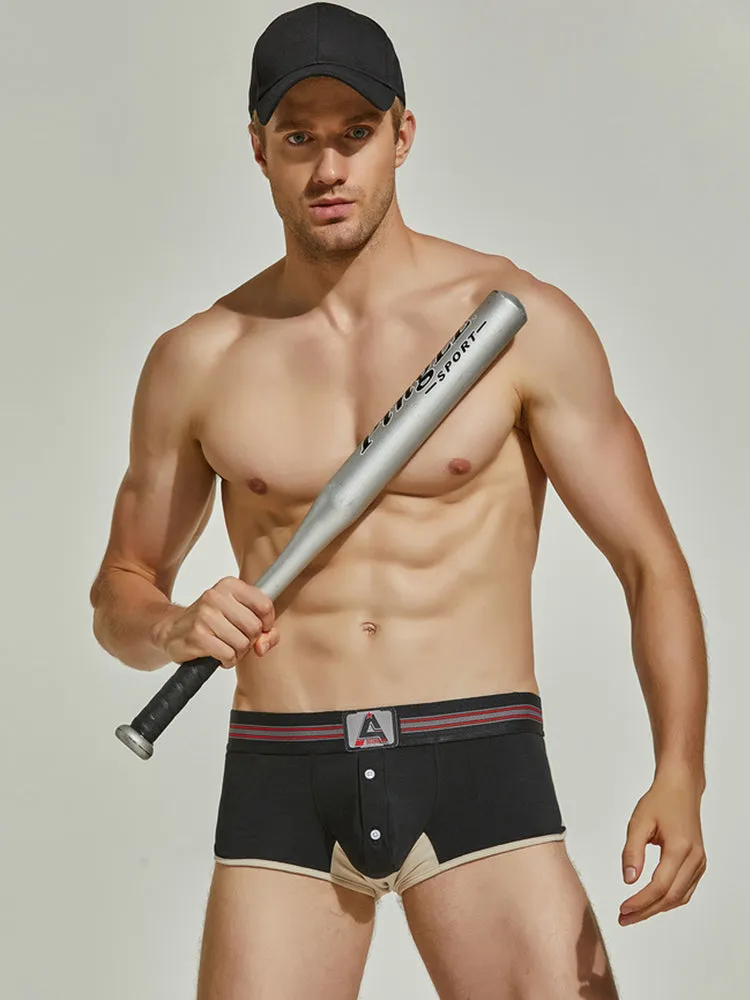 Men's Spliced Color Trunks With Button Fly