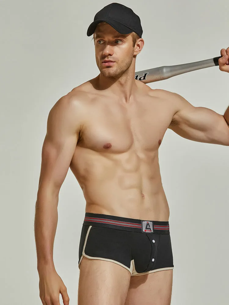 Men's Spliced Color Trunks With Button Fly