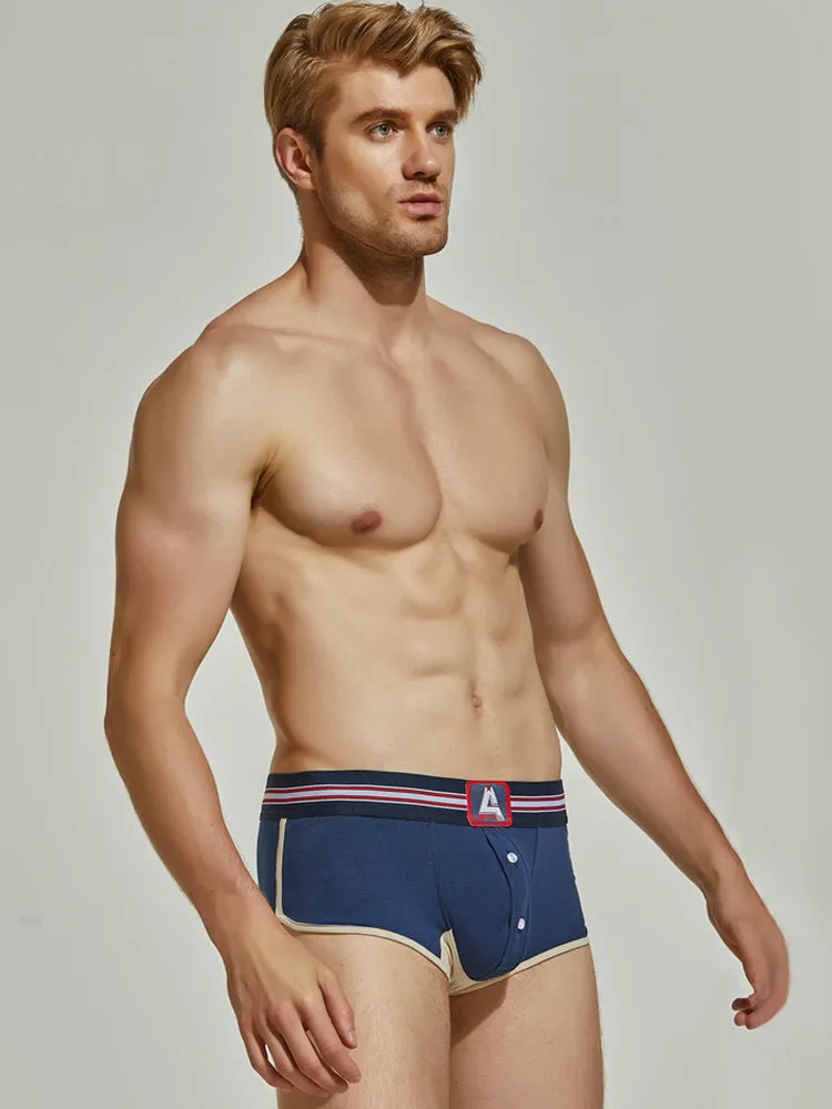 Men's Spliced Color Trunks With Button Fly