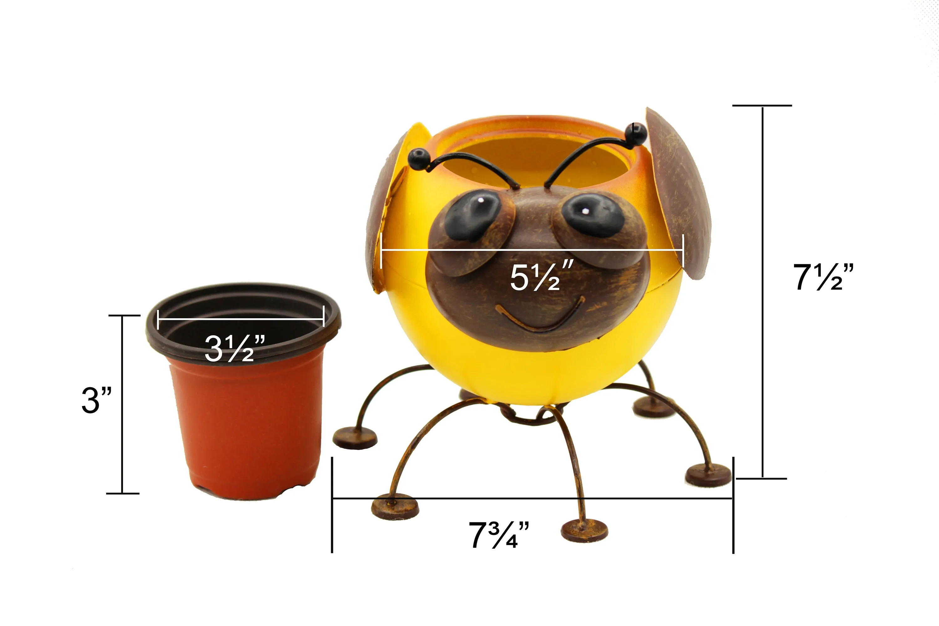Metal Planter Bumble Bee with Pot Liner for Succulent Cacti Small Plants