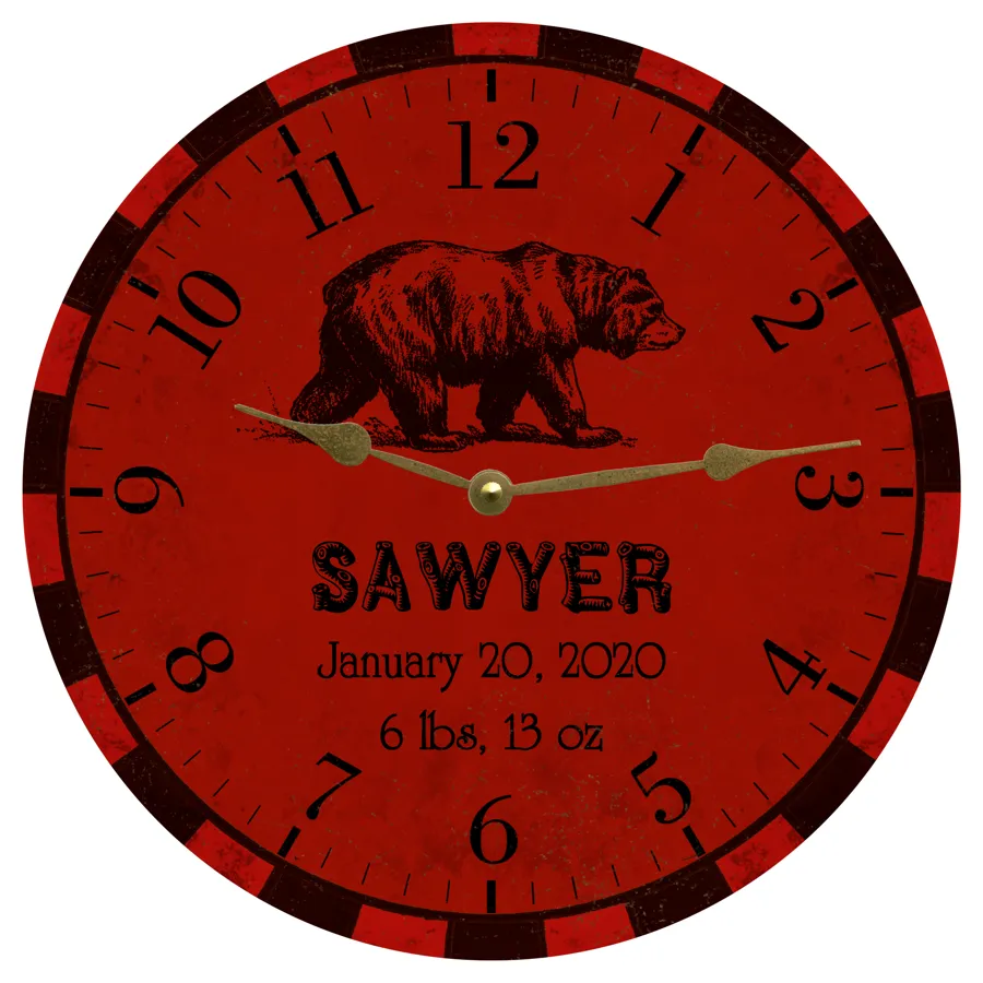 Personalized Animal Clock- Bear Nursery Clock