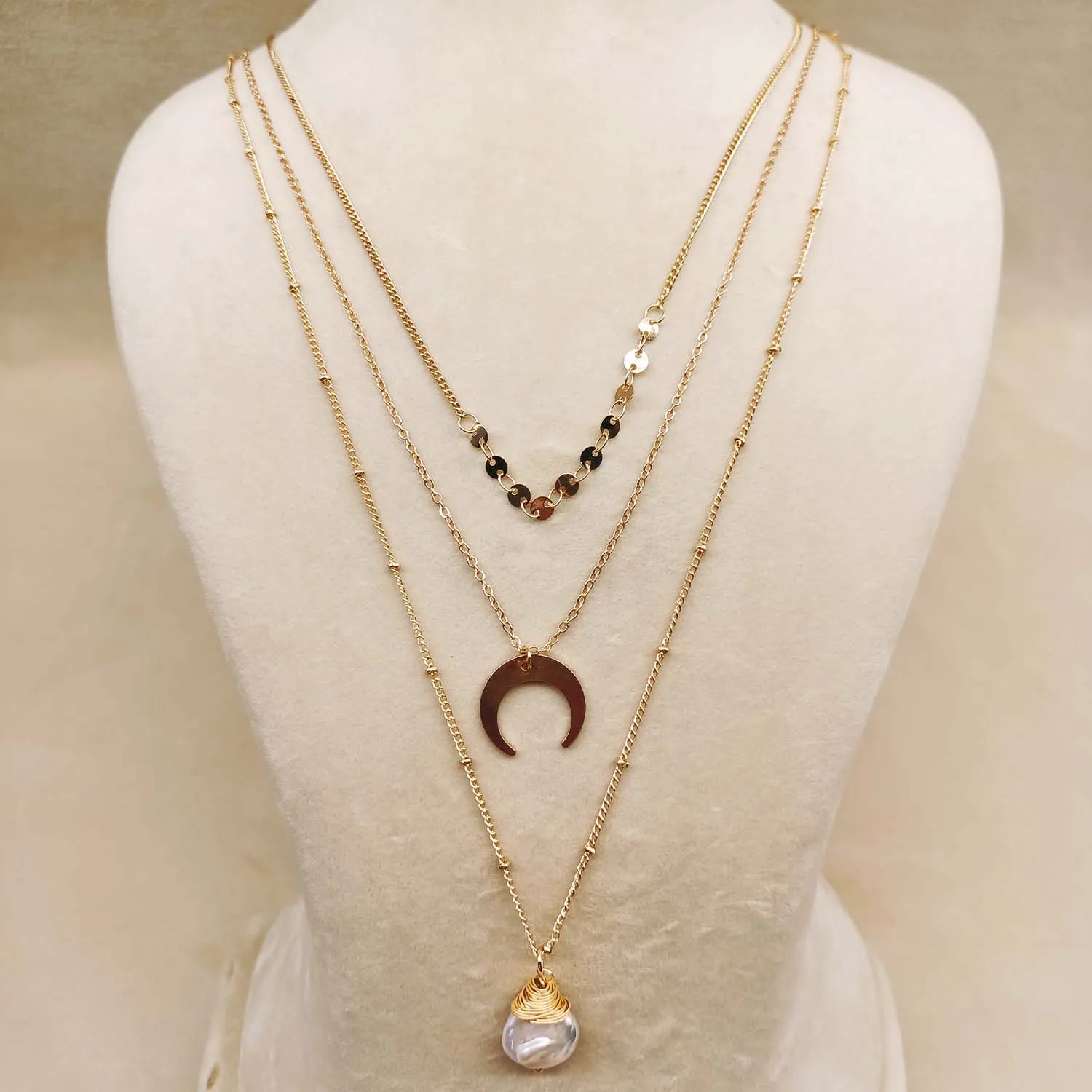 Ramona Pearl White Gold Plated Funky Long Neck Piece