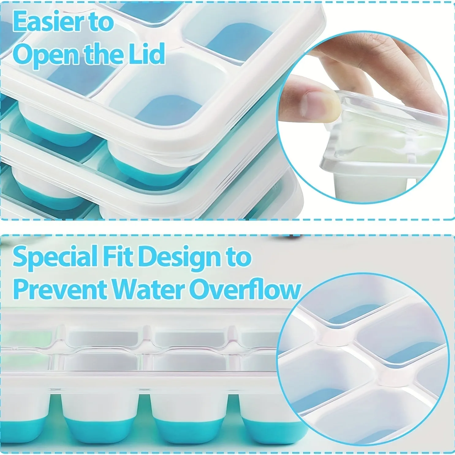 Silicone Ice Cube Trays with Lid EasyRelease Stackable Design