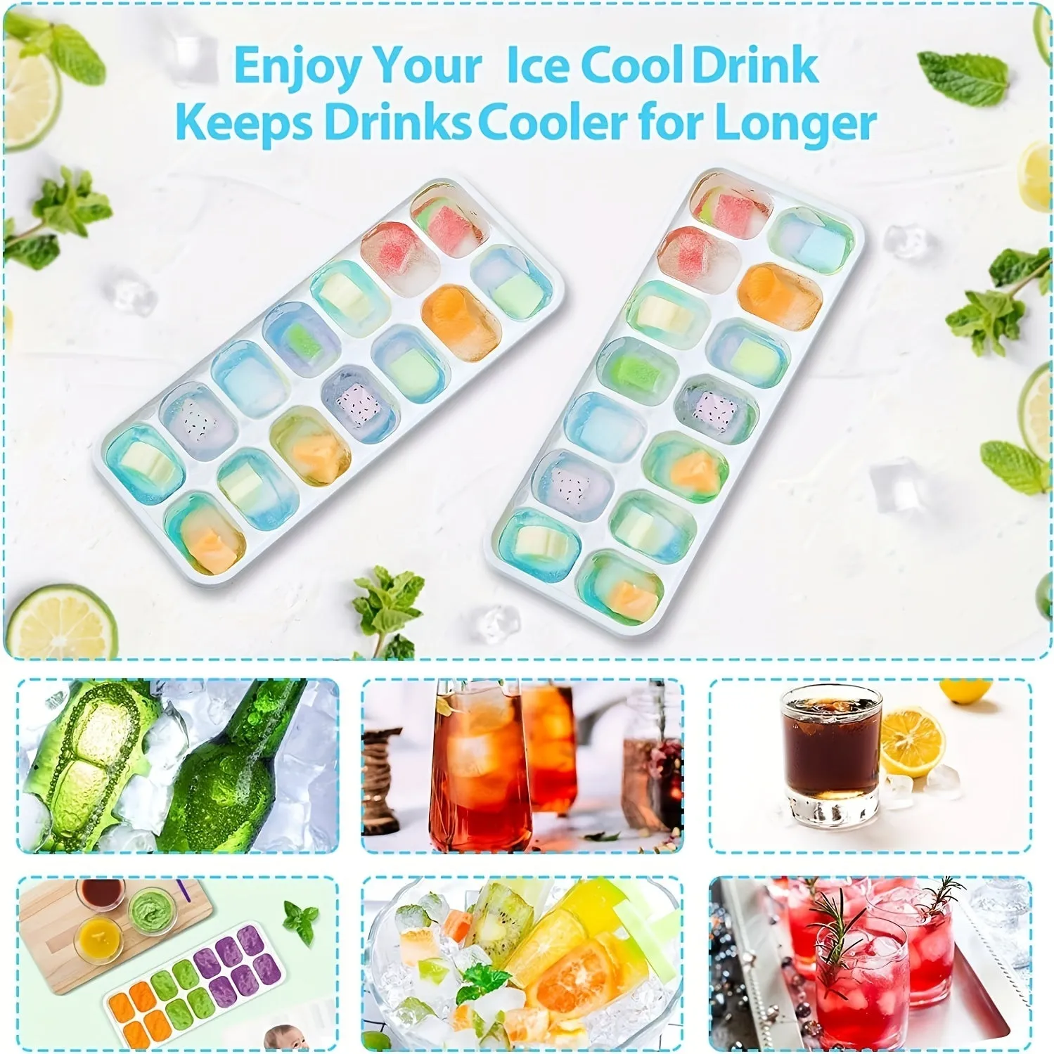 Silicone Ice Cube Trays with Lid EasyRelease Stackable Design