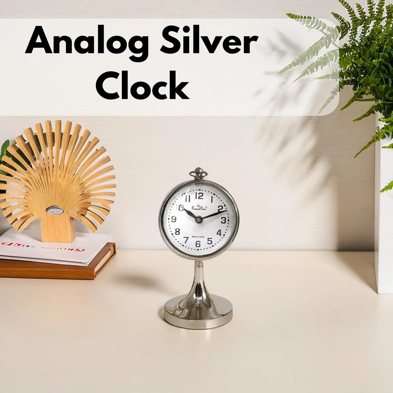 TrenDec Globe Shape Table Clock | Clock Showpieces | Home Decor Item | Table Clock | ShowPiece for Home Decor | Decorative Showpiece for Livingtoom Office & Bedroom | Tableware Decorative Item Silver