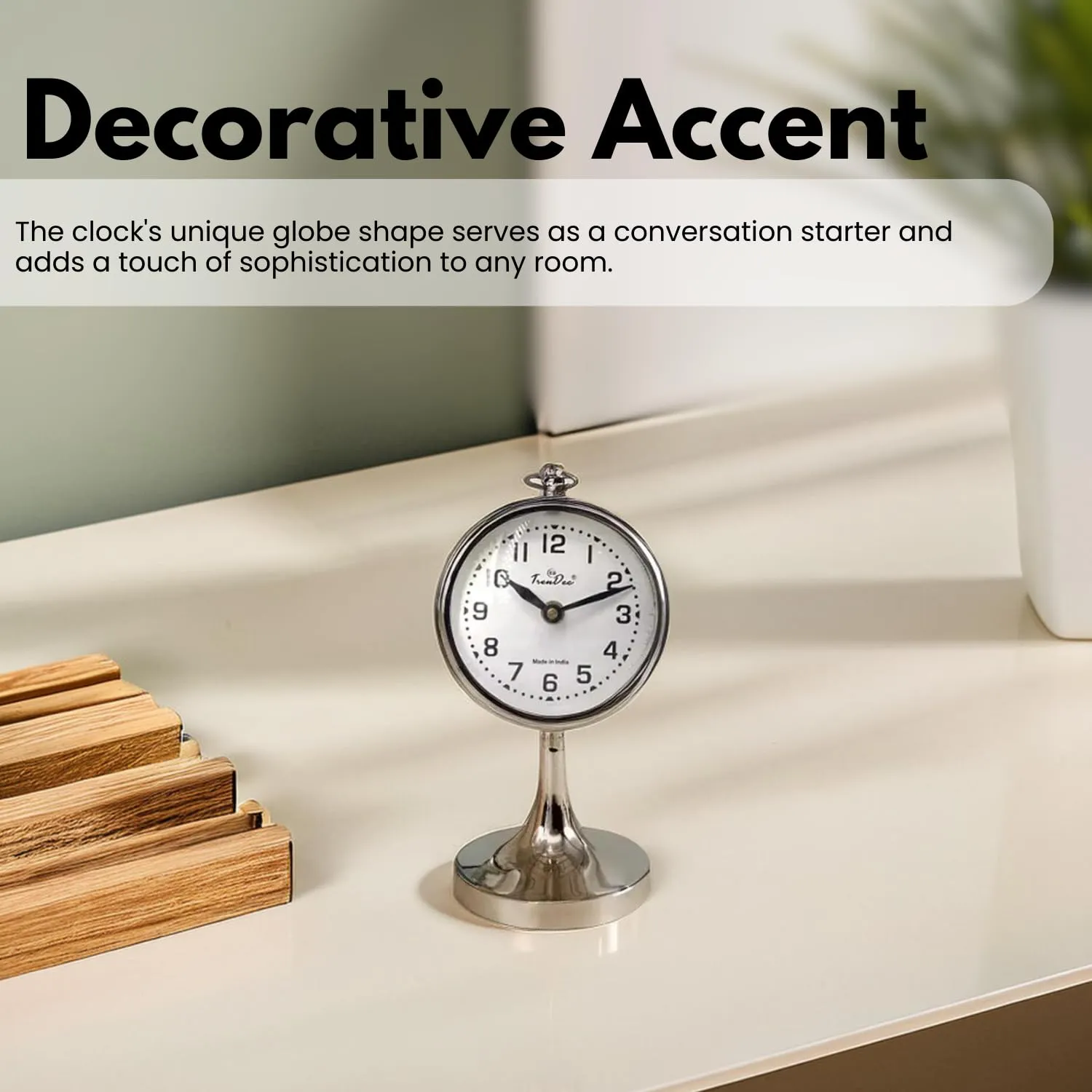 TrenDec Globe Shape Table Clock | Clock Showpieces | Home Decor Item | Table Clock | ShowPiece for Home Decor | Decorative Showpiece for Livingtoom Office & Bedroom | Tableware Decorative Item Silver