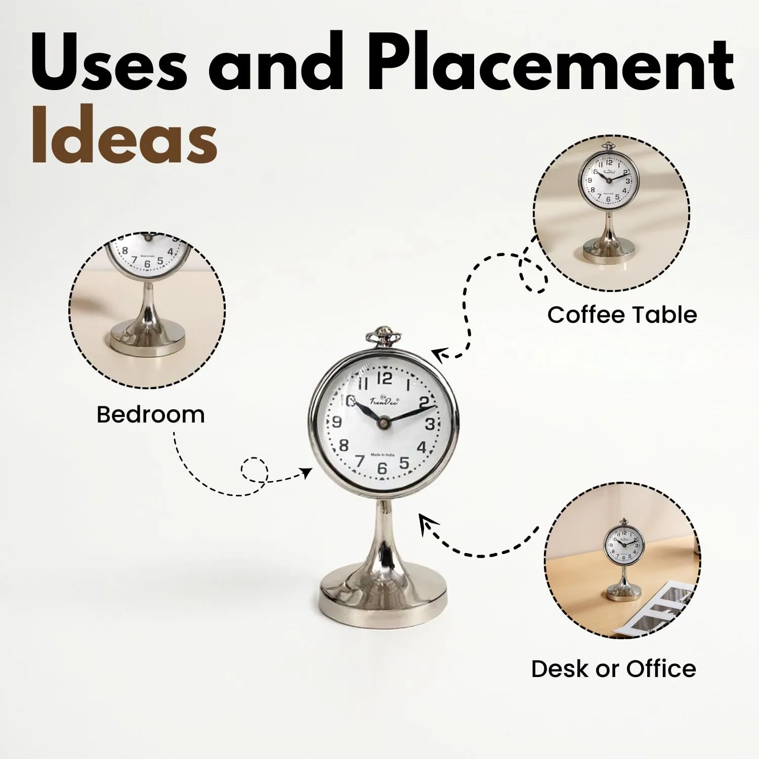 TrenDec Globe Shape Table Clock | Clock Showpieces | Home Decor Item | Table Clock | ShowPiece for Home Decor | Decorative Showpiece for Livingtoom Office & Bedroom | Tableware Decorative Item Silver