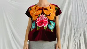 Vintage Velvet Tehuana Huipil. Frida Kahlo Blouse. Oaxaca, Mexico.