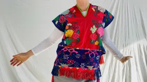 Vintage Zinacantan Men's Poncho Tassels . Mayan. Chiapas Mexico. Hand-Woven & Embroidered. Rare