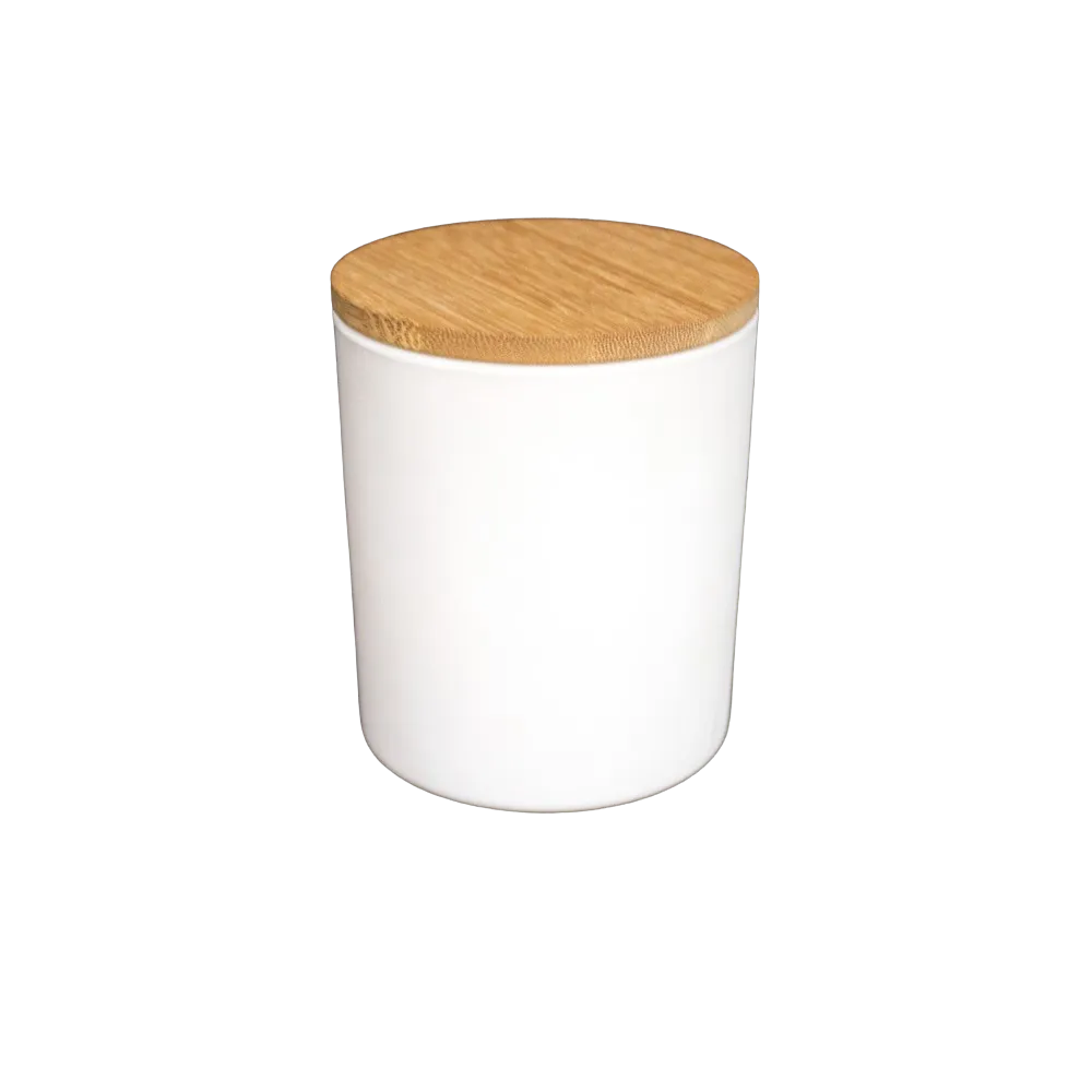 WHITE JAR WITH WOODEN COVER