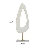White Polystone Abstract Cut- Out Sculpture with Marble Stand - Home Decor