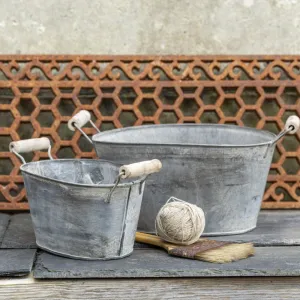 Zinc Oval Planter with Handles - Set of 2