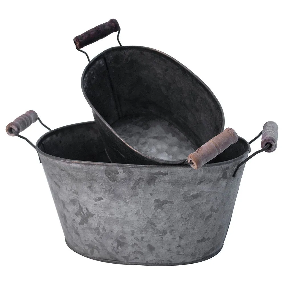 Zinc Oval Planter with Handles - Set of 2